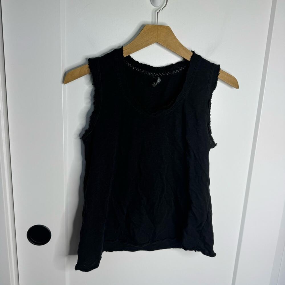 By Anthropologie Black Frayed Edges 100% Cotton Tank Top Size XS